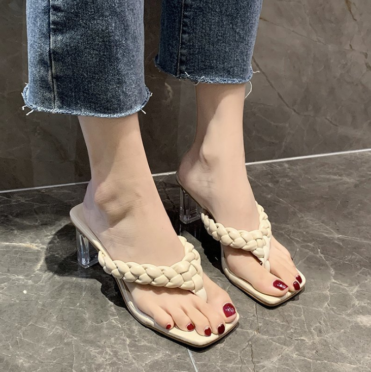 2021 Summer Women Sandals Square Toe Ladies Heel Mules Sexy High Heels Sandals Slippers Female Fashion Woman Shoes
