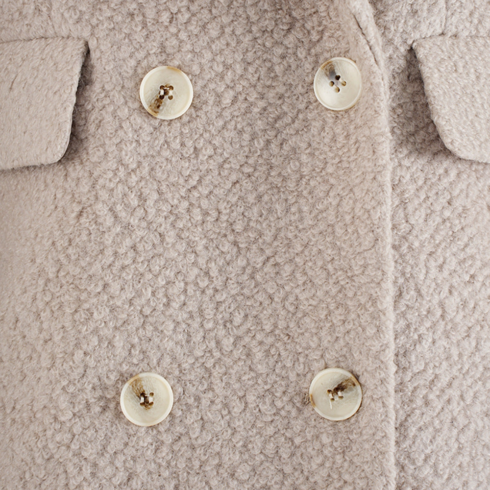 Street temperament, high-end woolen coat, women's winter new style, double breasted waist design, elongated jacket