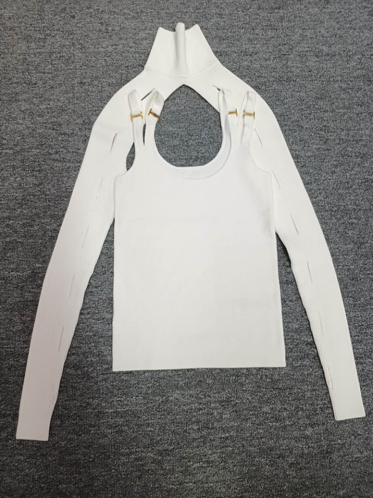 Autumn/Winter New Two-piece Women Knitted Tops High Quality Poorer Hollow Sweater High Street Elegant Fashion Viscose Clothes