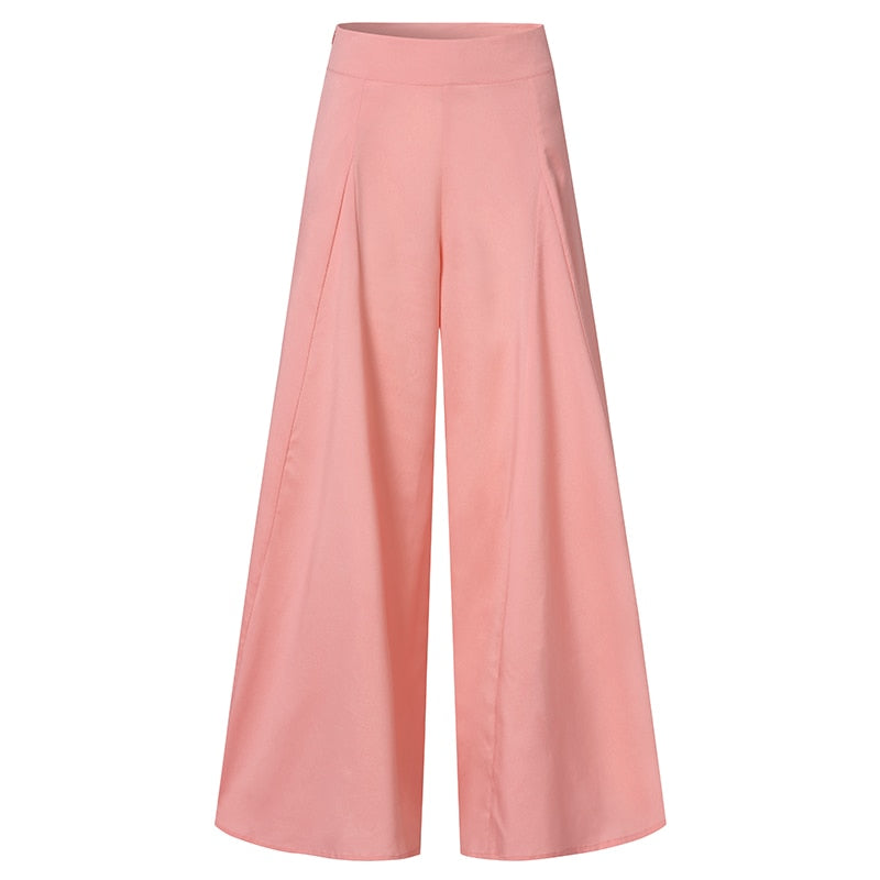 Women Elegant High Waist Wide Leg Pants Spring Vintage Flare Trousers Casual Solid Zipper Pantalon Female Palazzo