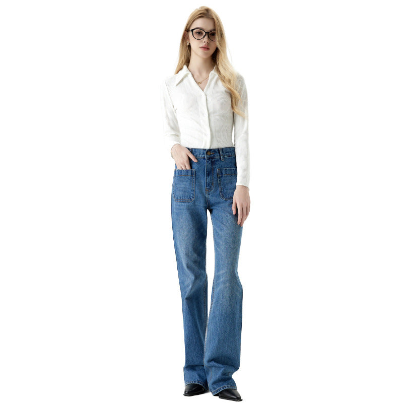 Loose Drape Straight Leg Jeans Women High Waist Slimming Wide Leg Floor-Length Pants