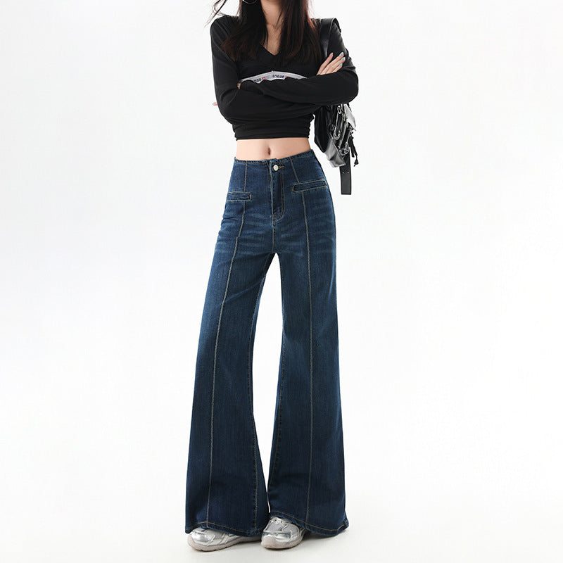 Retro  Style Flared Jeans for Women High Waist Slim Fit  Pants