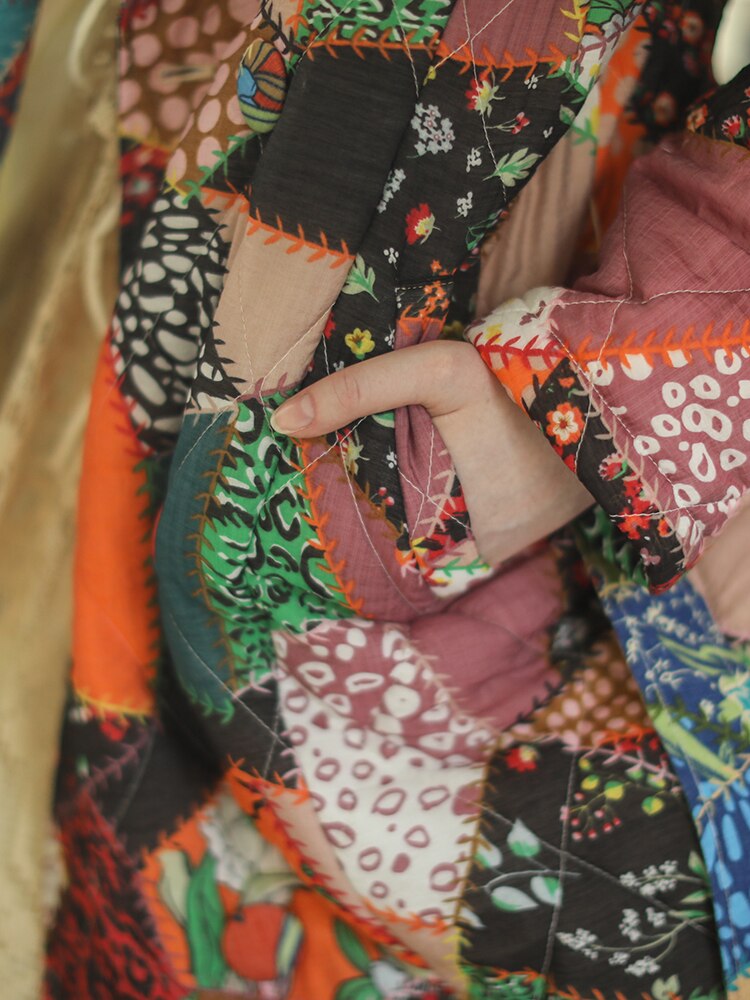 Autumn And Winter New Patchwork Vintage Slim Long Warm Cotton Padded Clothes