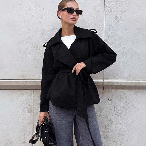 Tie up bow windbreaker suede jacket