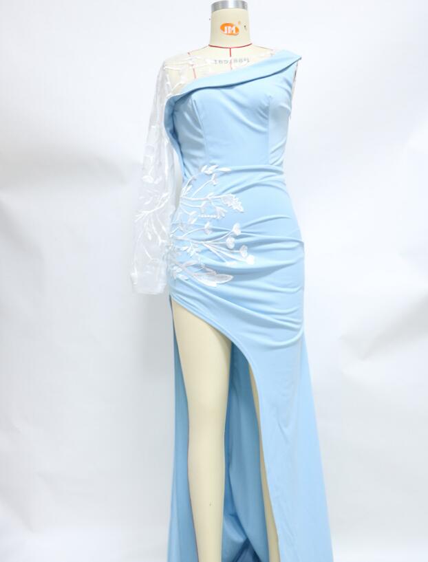 Single Sleeve Lace Slim Evening Dress Split Sexy Female Charm Slim Long Sleeve Banquet Dress