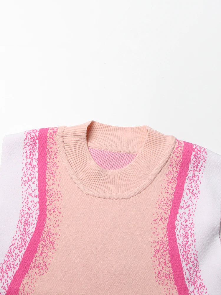 Hit Color Irregular Dresses For Women Round Neck Sleeveless High Waist Slimming Dress Female Fashion