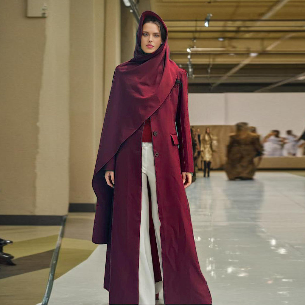 Autumn new style elegant and comfortable casual slim fit lapel solid color long windbreaker