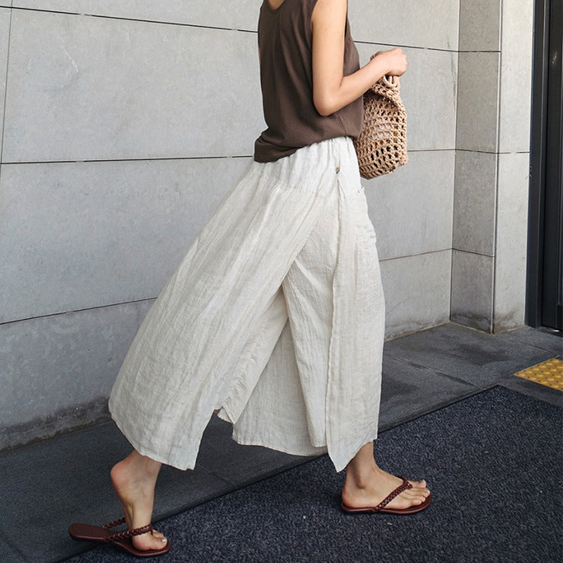 Solid Casual Pants For Women High Waist Patchwork Pockets Minimalist Split Summer Pant Female Fashion Clothing