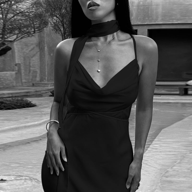 Sexy slim satin ribbon camisole skirt