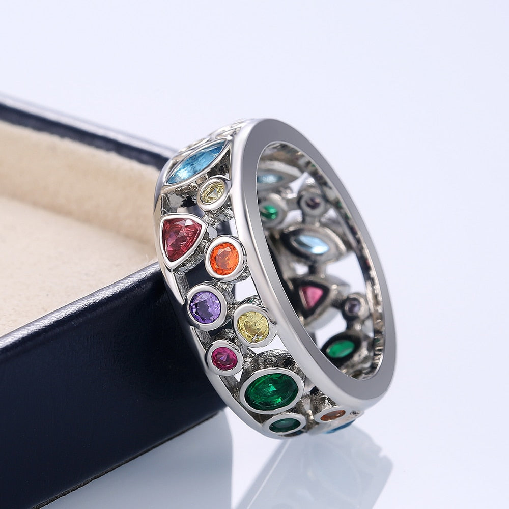 Huitan Colorful Women Hollow Out Geometric Stone Rings Cocktail Party Female Finger Ring Fancy Stylish Rings Jewelry Wholesale