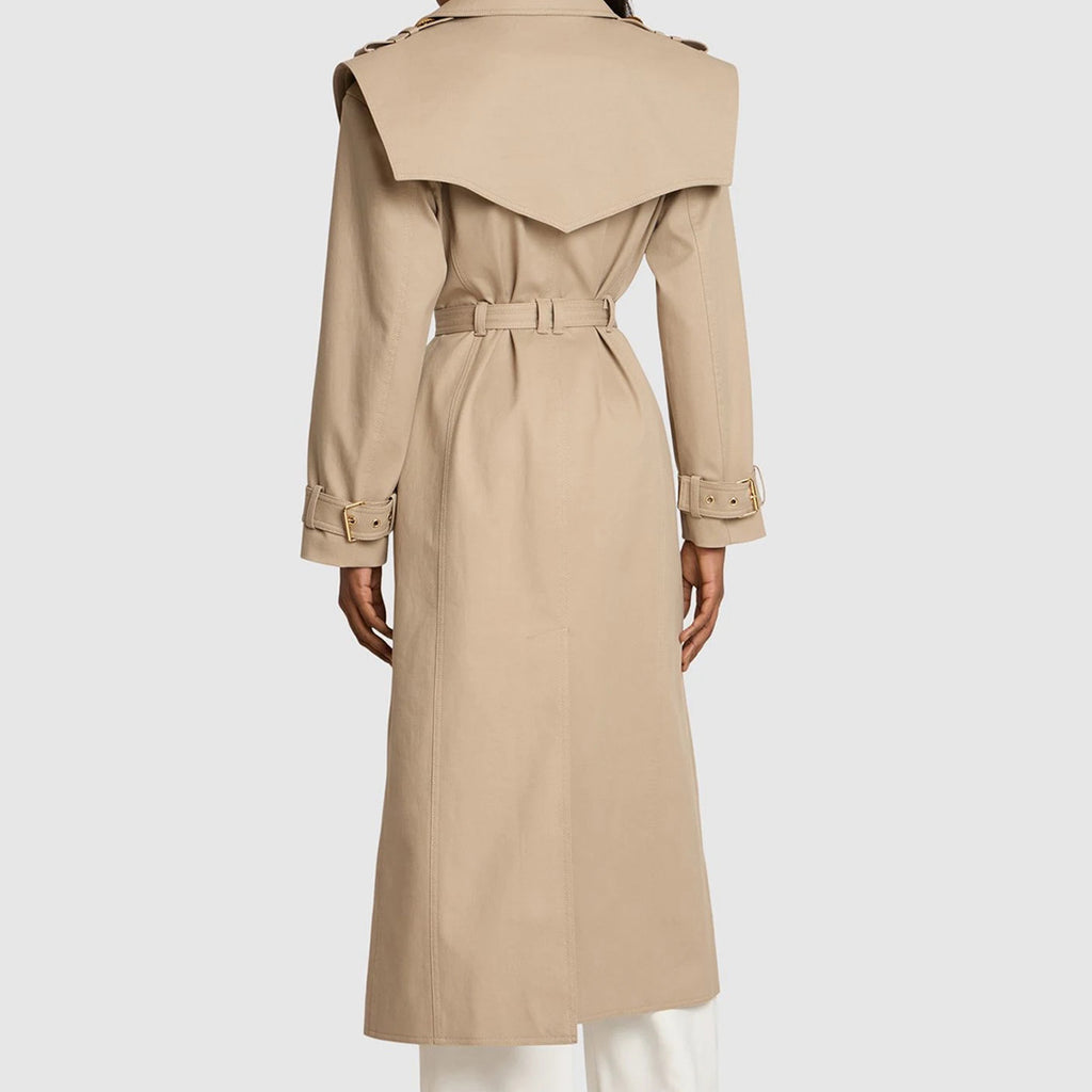 New double breasted detachable adjustable waistband, fashionable pointed collar, mid to long style windbreaker jacket with temperament