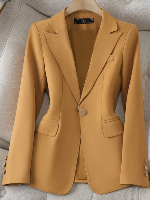 Women's Clothing Office Lady Long Sleeve Blazer Jacket For Women Fashion Suits Coats Female Autumn Brown Tops