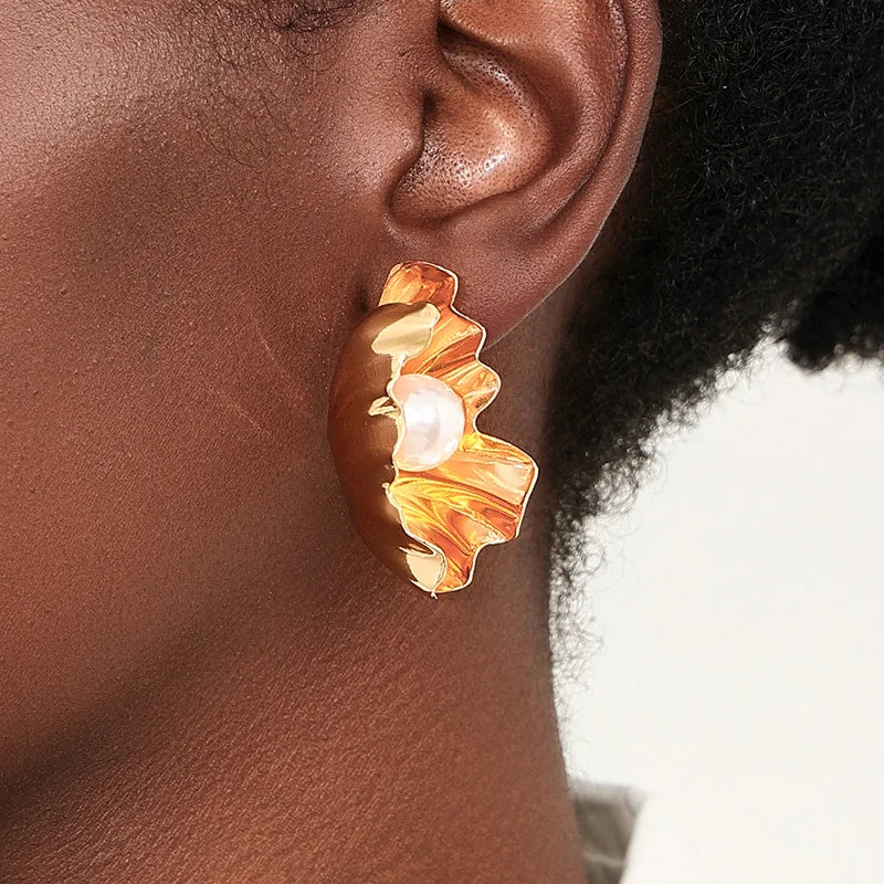 Shell Imitation Pearl Exaggerate Summer Earrings Trendy Fashion Women Jewelry Party Gifts Personality Exquisite Geometric RG0302