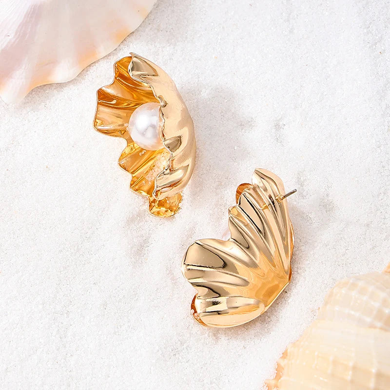 Shell Imitation Pearl Exaggerate Summer Earrings Trendy Fashion Women Jewelry Party Gifts Personality Exquisite Geometric RG0302
