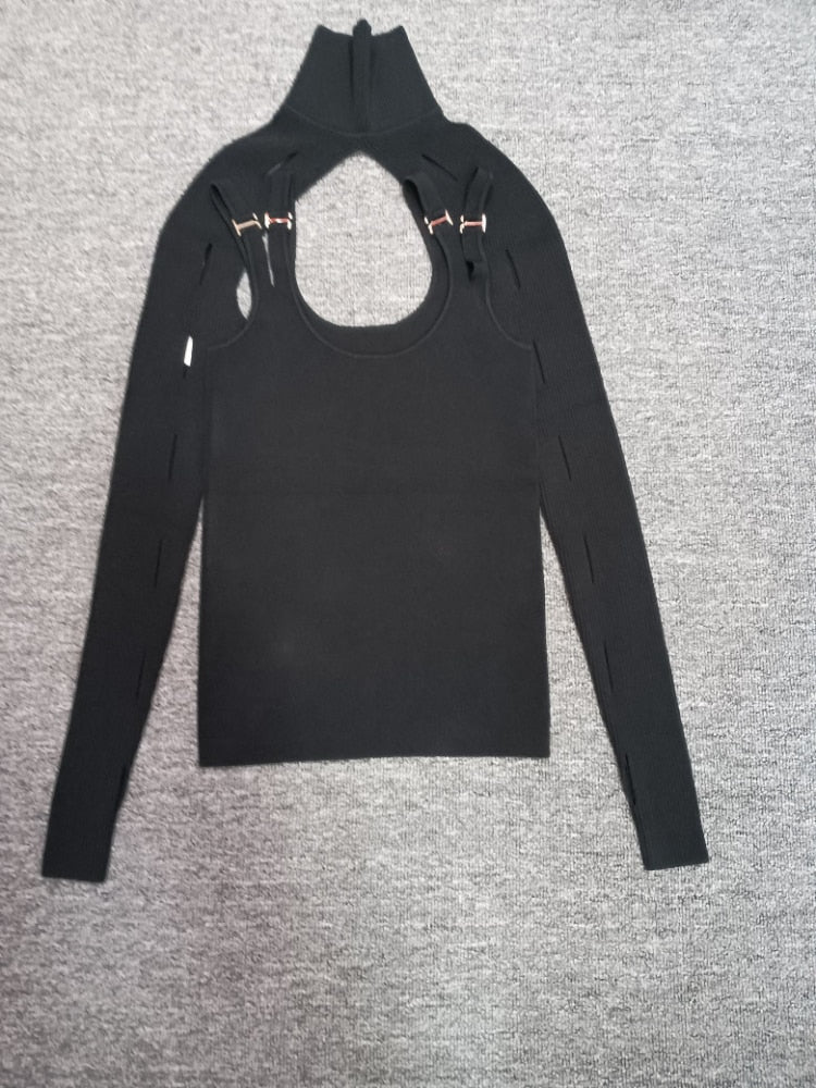 Autumn/Winter New Two-piece Women Knitted Tops High Quality Poorer Hollow Sweater High Street Elegant Fashion Viscose Clothes