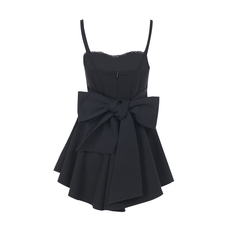 Sexy slim fit bow suspender dress with hip wrap