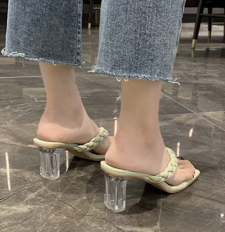 2021 Summer Women Sandals Square Toe Ladies Heel Mules Sexy High Heels Sandals Slippers Female Fashion Woman Shoes