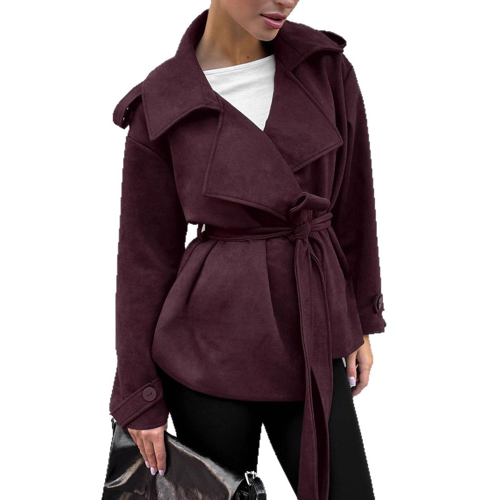 Tie up bow windbreaker suede jacket