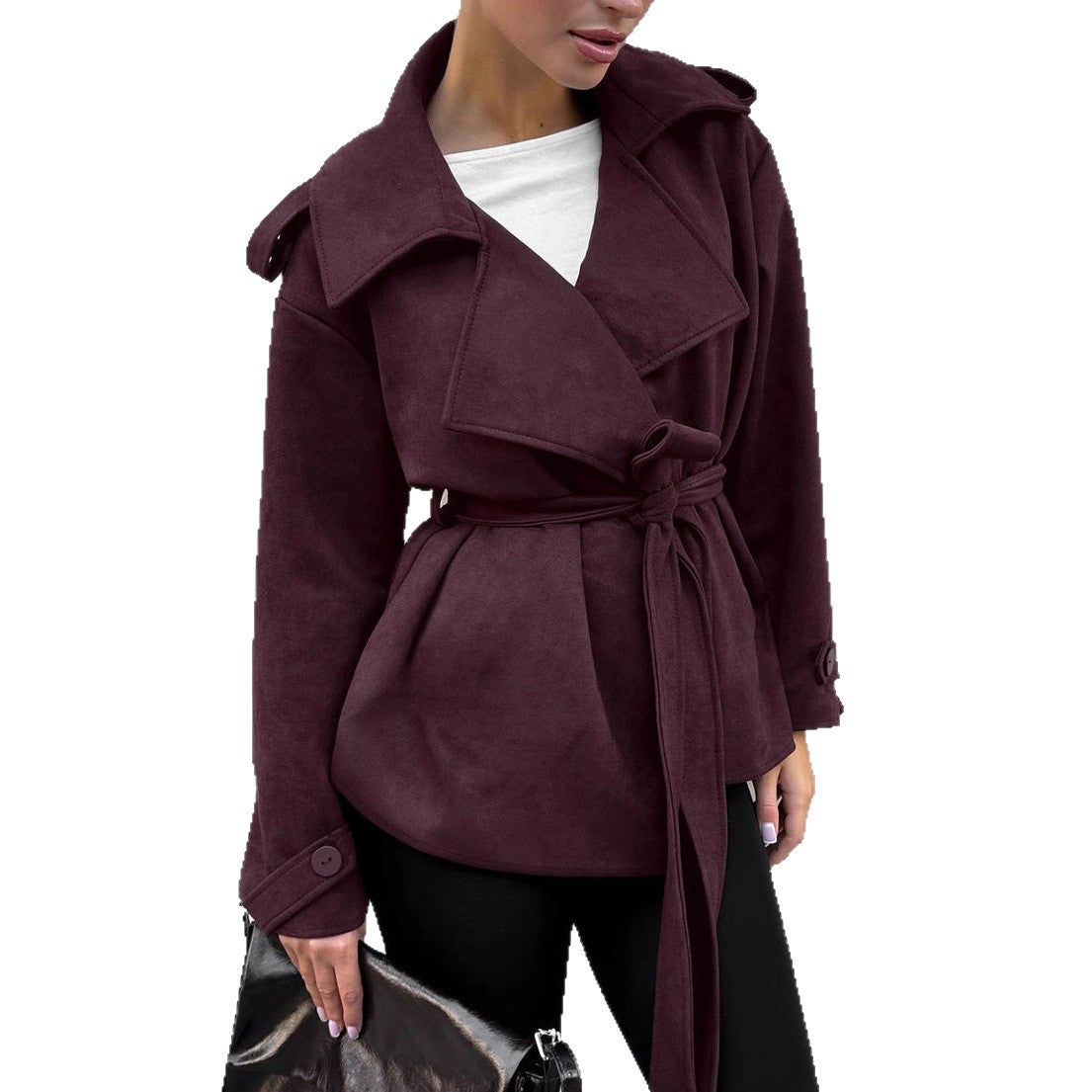 Tie up bow windbreaker suede jacket