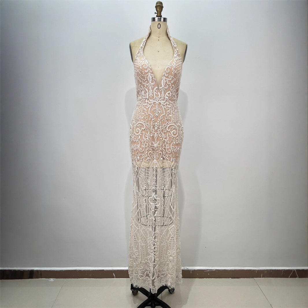 Fashion Sequin Women sleeveless long party wear