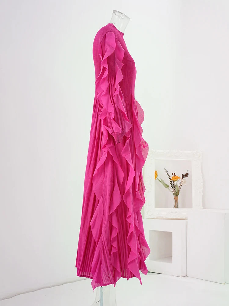 Wrinkled Heavy Industry Piece Dress Middle East Long Outer Single Long Skirt Western Style Female Wide Pine Female