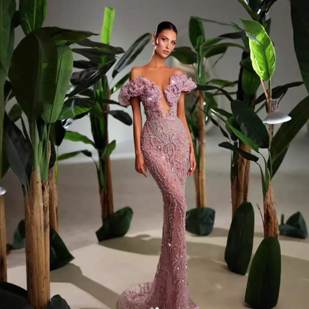 pink and charming mesh glamour evening partywear