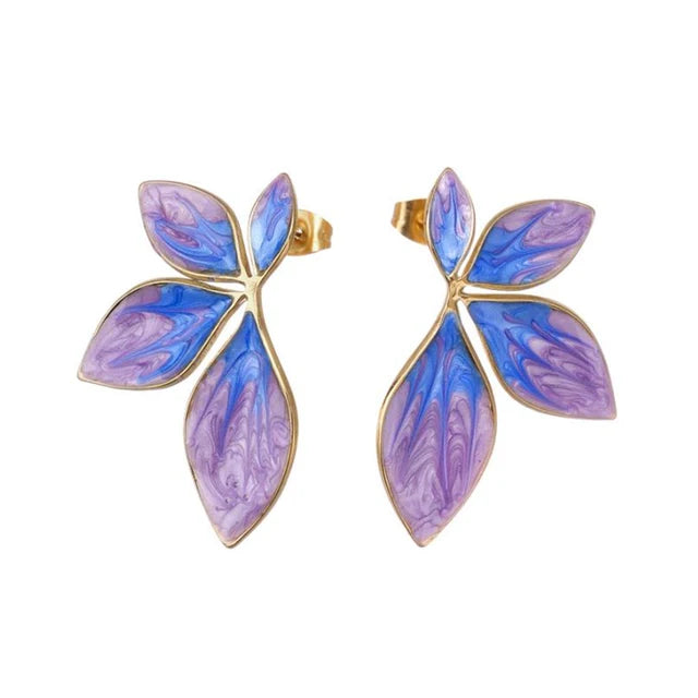 Stainless Steel Stud for Women Girl Pink Purple Leaf Trendy Unique New Arrival Earrings Party Gift