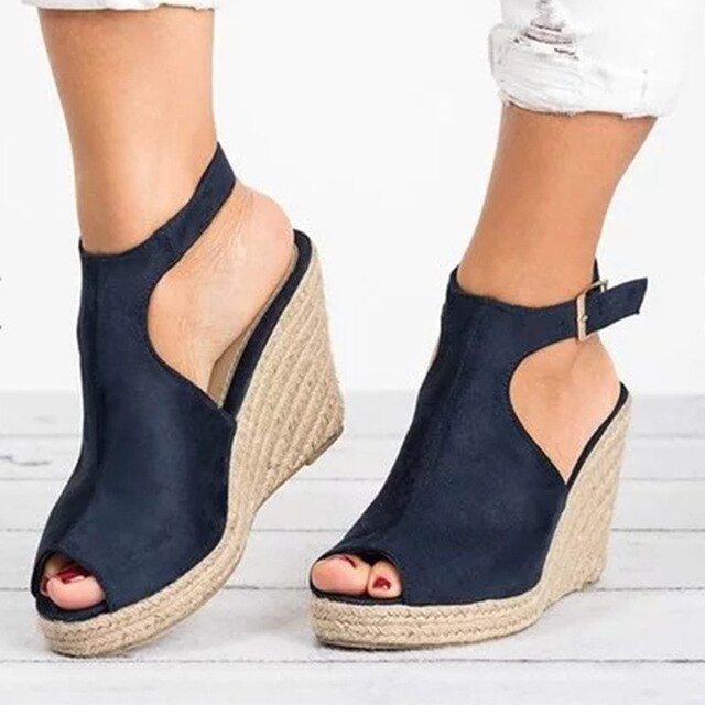Women Sandals Female Suede Open Toe Cork Wedge Shoes Platform Buckle Strap Fashion Ladies Ankle Strap High Heels Shoes