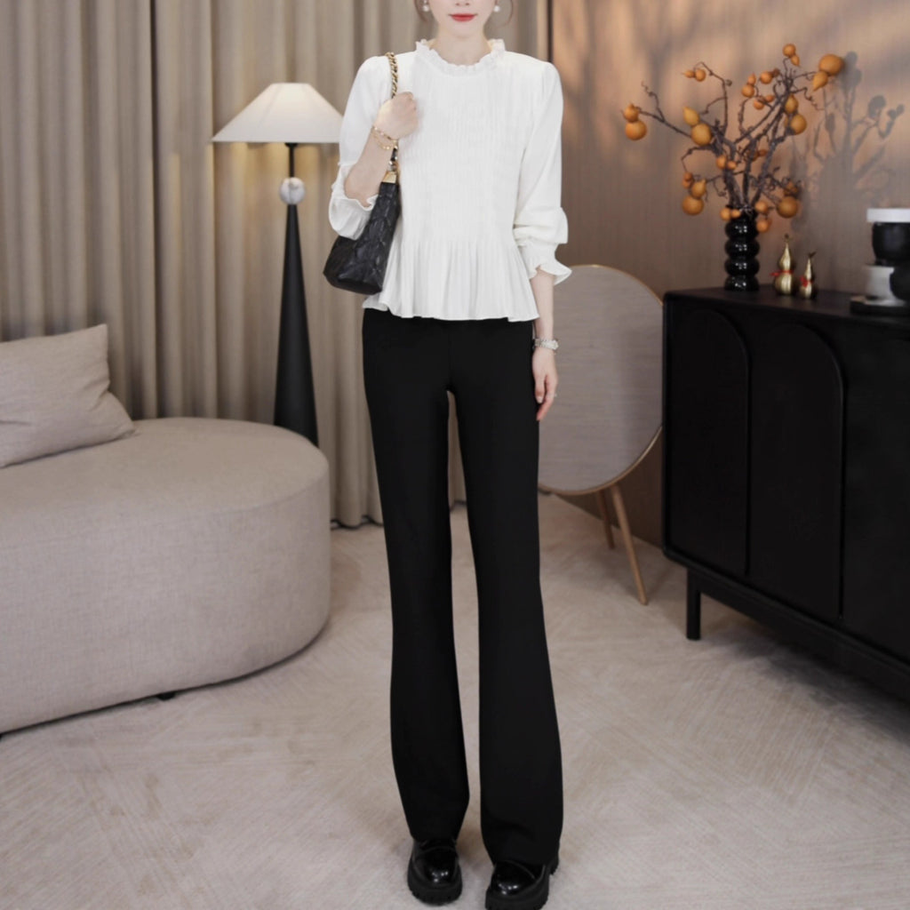 Collar Blouse for Women, Heavy Work Pleated Design, Slim Fit, Stylish Shirt