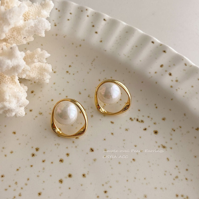 Beizhu earrings  female earrings  silver needles oval twisted loops