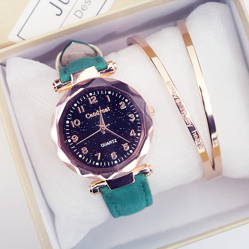 Wristwatches Fashion Starry Sky Women Watches  Leather Ladies Bracelet Watch