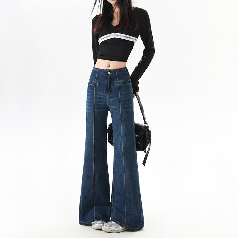 Retro  Style Flared Jeans for Women High Waist Slim Fit  Pants