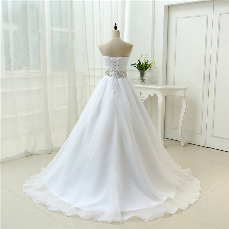 White Vestido De Noiva  Design A line Perfect Belt Robe De Mariage Strapless Lace Up Wedding Dresses