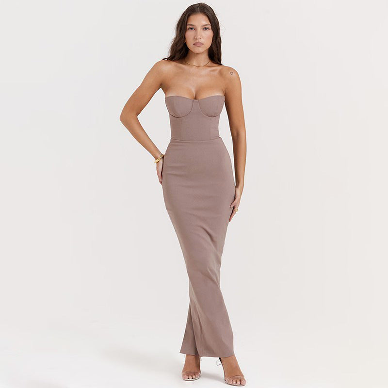 Knitted strapless slim and sexy dress