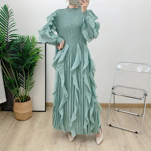 Wrinkled Heavy Industry Piece Dress Middle East Long Outer Single Long Skirt Western Style Female Wide Pine Female