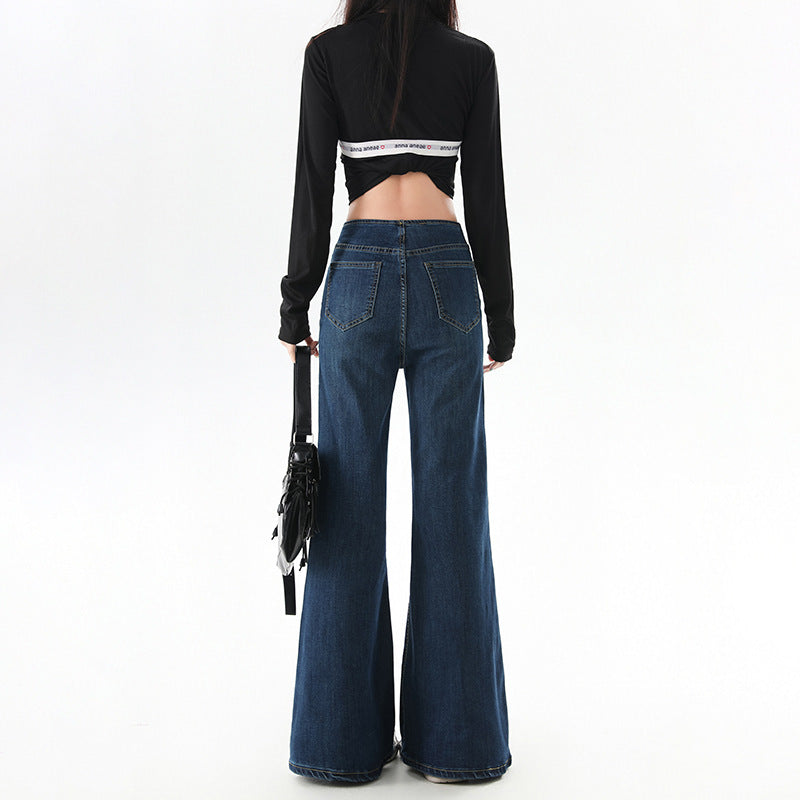 Retro  Style Flared Jeans for Women High Waist Slim Fit  Pants