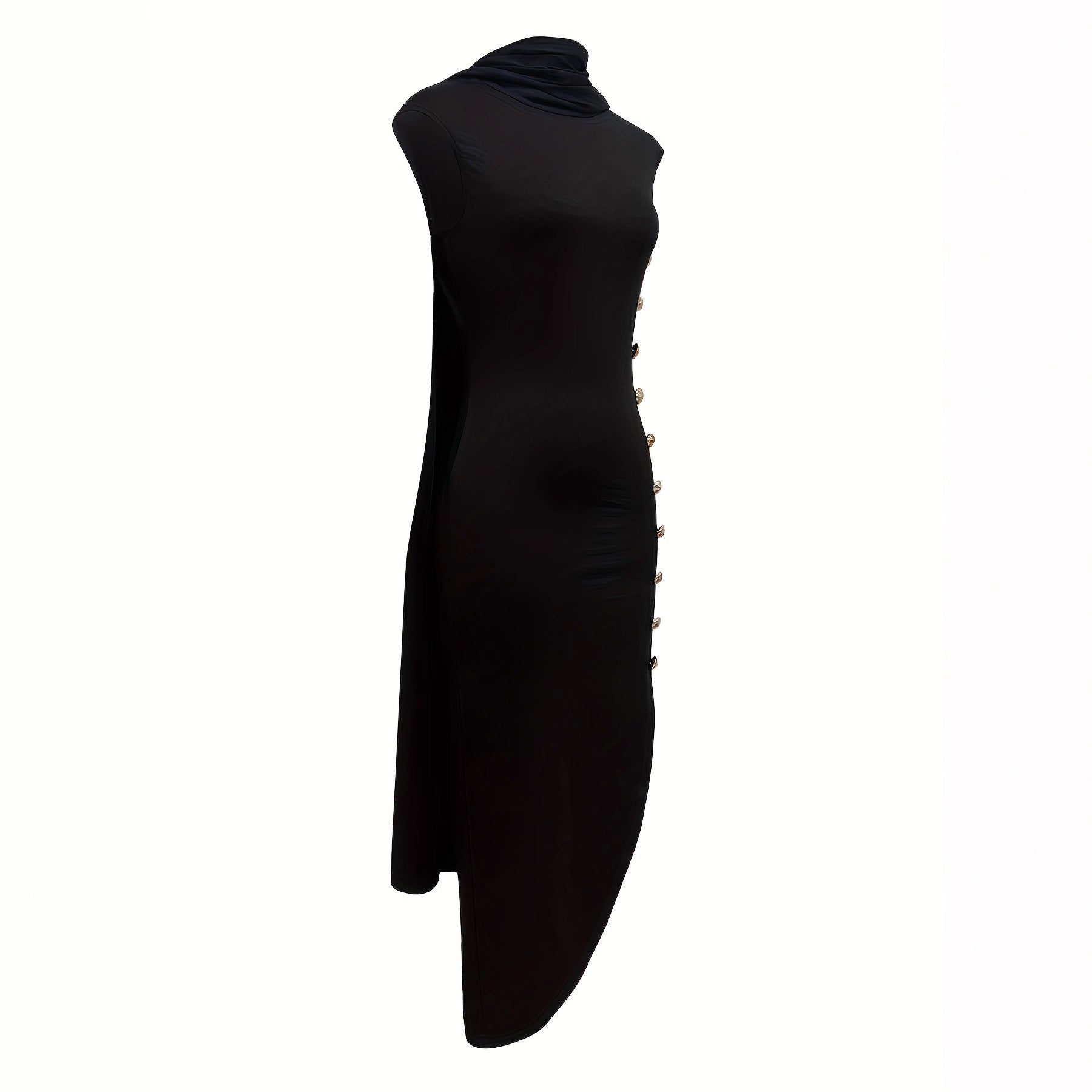 Chic Solid Color Button Side Slit Shawl Collar Long Dress