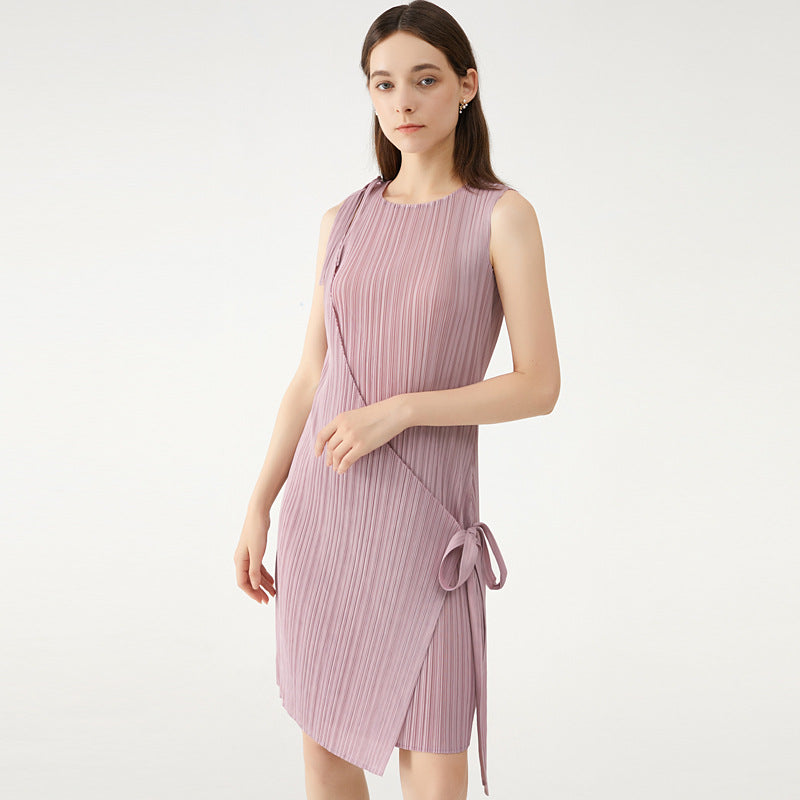 New style pleated women's sleeveless lace-up skirt fashionable fairy original niche dress female