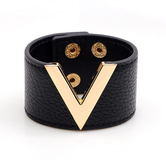 Genuine Leather Bracelet Wide Wrap Charm Bracelet Female Party Jewelry