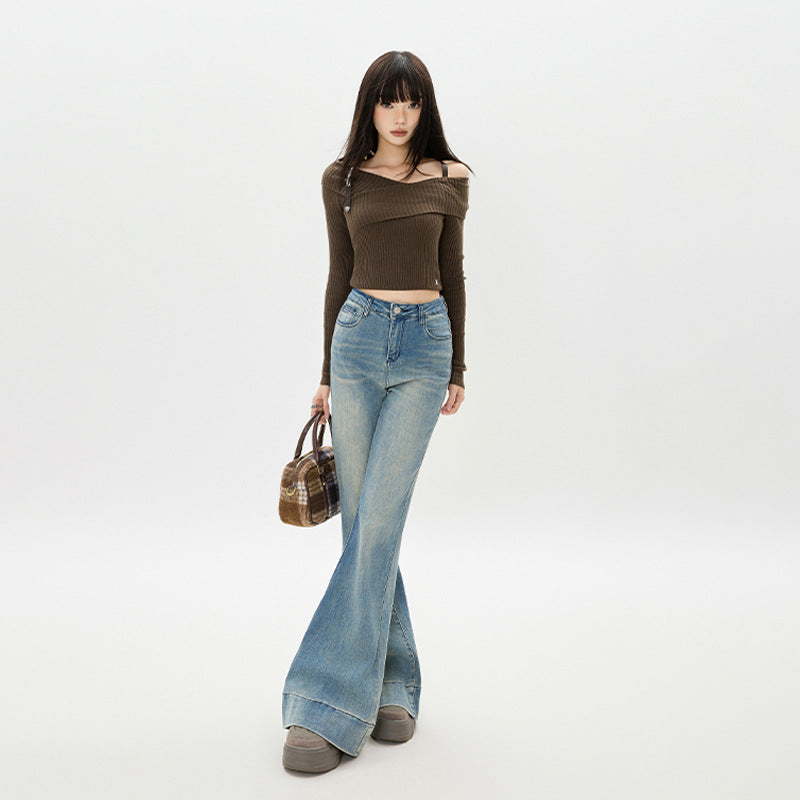 Washed Flared Jeans Women's Slimming Sexy Versatile Fashionable Trumpet Pants