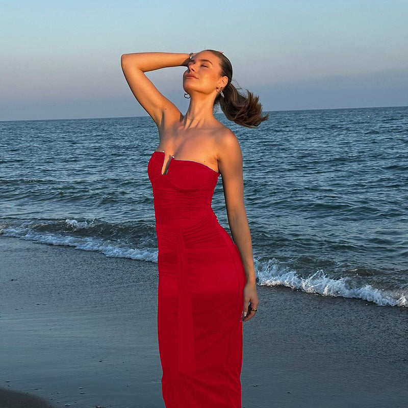 Circle strapless strap slimming and slimming dress