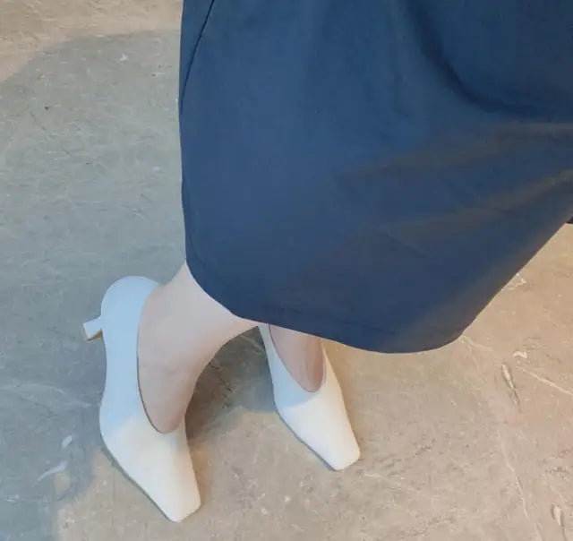 Ladies Vintage Chunky Female High Heel Pumps Sexy Cow Leather Women Square Toe Heels Lady Fashion Shoes Hot Sales