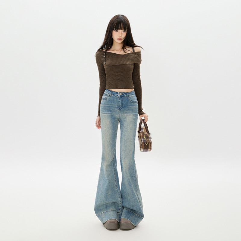 Washed Flared Jeans Women's Slimming Sexy Versatile Fashionable Trumpet Pants