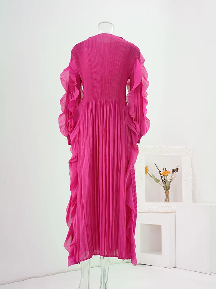 Wrinkled Heavy Industry Piece Dress Middle East Long Outer Single Long Skirt Western Style Female Wide Pine Female