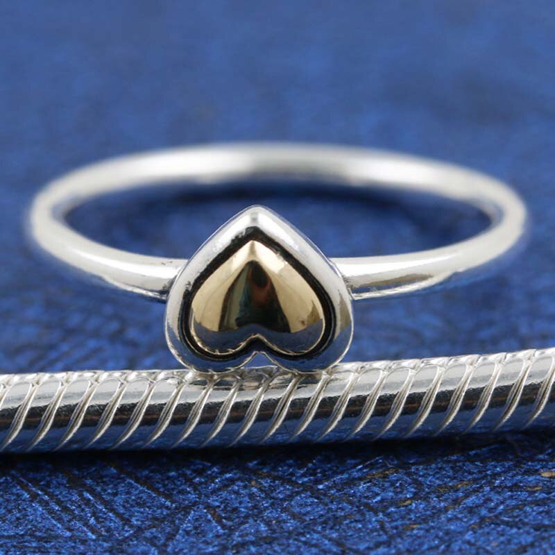 Original Domed Golden Shine Heart Ring For Women 925 Sterling Silver Ring Wedding Party Gift Europe Jewelry