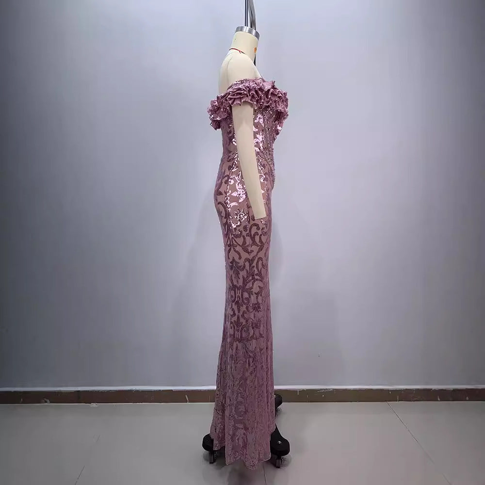pink and charming mesh glamour evening partywear