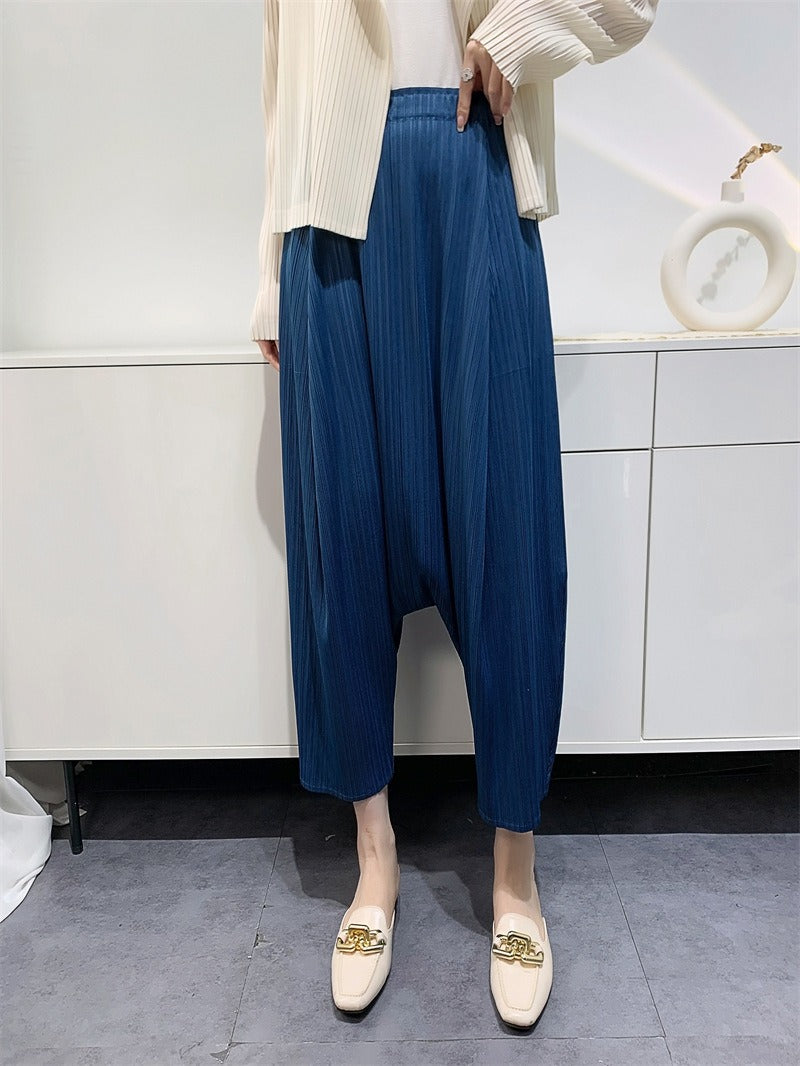 Wrinkled pants for women Haren suspender pants and cropped pants with loose personality