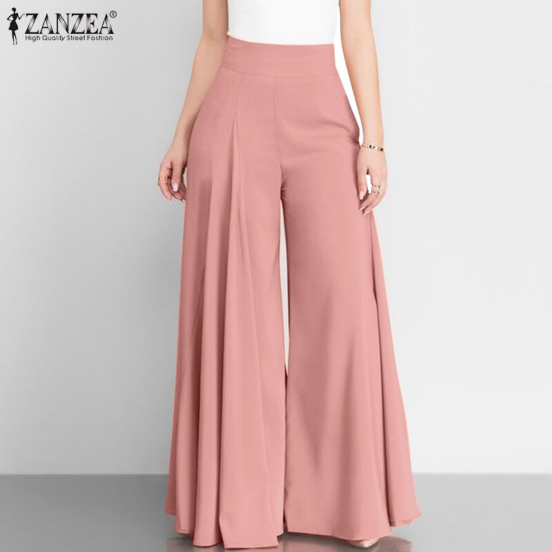Women Elegant High Waist Wide Leg Pants Spring Vintage Flare Trousers Casual Solid Zipper Pantalon Female Palazzo