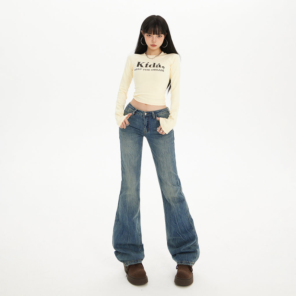 Low Waist Hot Pants, Flared Jeans Autumn Winter Slim Fit Stretchy Denim Pants for Women