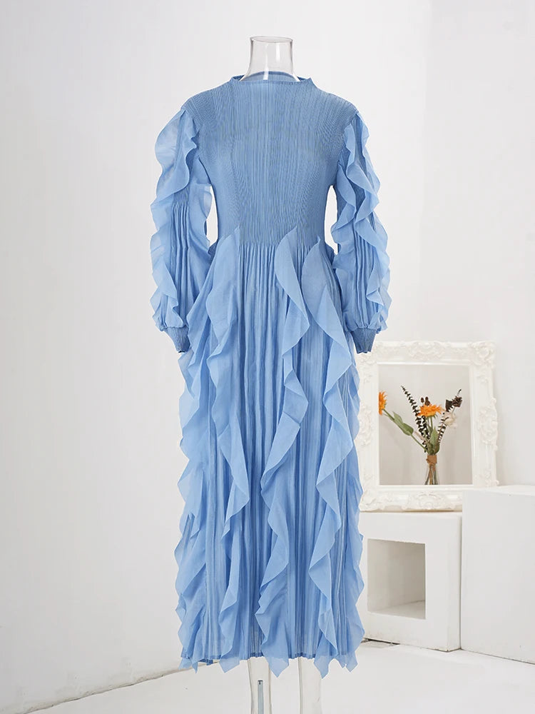 Wrinkled Heavy Industry Piece Dress Middle East Long Outer Single Long Skirt Western Style Female Wide Pine Female